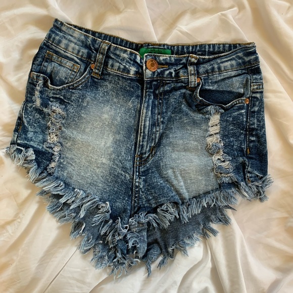 High Waisted Cheeky Distressed Denim Shorts - Picture 2 of 8